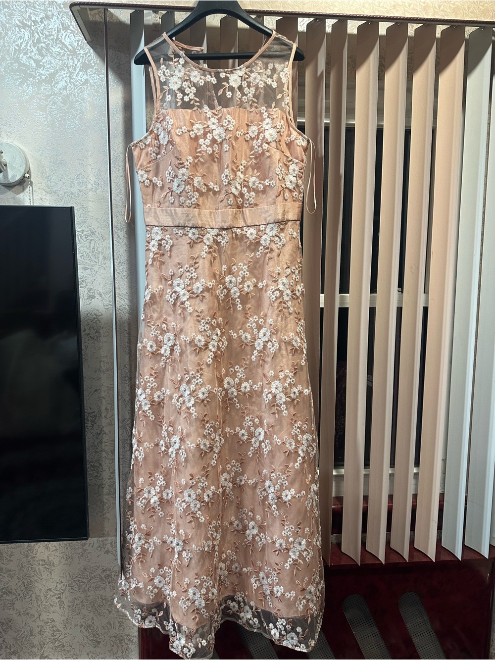 dressbarn Blush Pink Floral Embroidered Maxi Dress